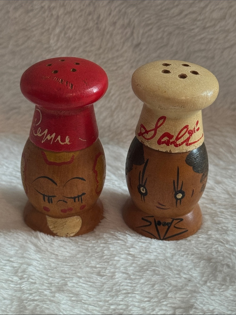 Vintage Wood Chef Salty Pepper Salt Pepper Shakers Japan Menominee Michigan